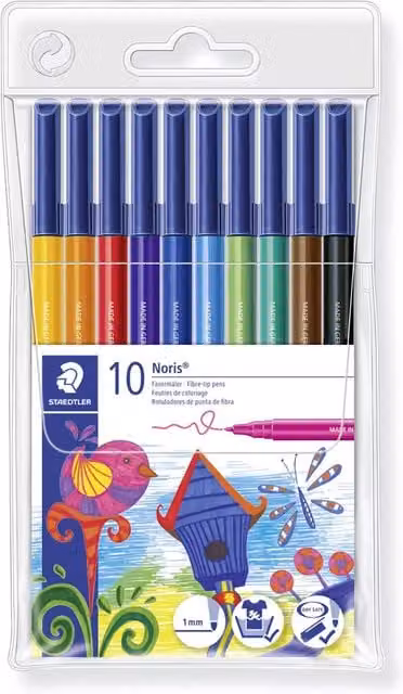 STAEDTLER Noris Fibre-Tip Colouring Pens, Multicolour, Fine Tip