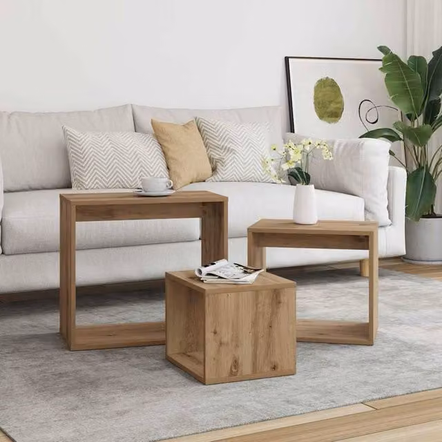 Berkfield Home 3-Piece Nesting Tables in Brown Artisan Oak Engineered Wood – 1
