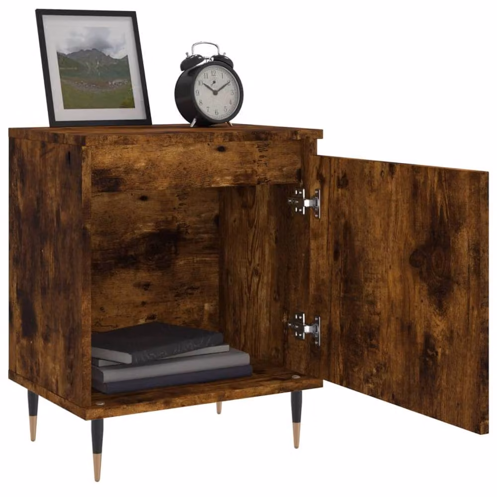 Berkfield Home Set of 2 Smoked Oak Bedside Cabinets in Brown, W/D/H: 40 x 30 x 50 cm – 3