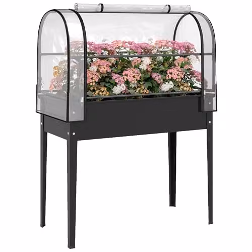 Outsunny Raised Garden Bed with Flip-Top Cover in Black – 1
