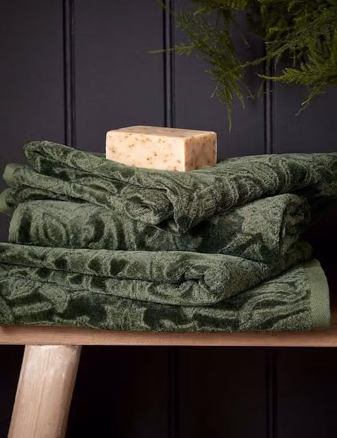 Morris & Co St James Jacquard Floral Cotton Towel in Green Mix
