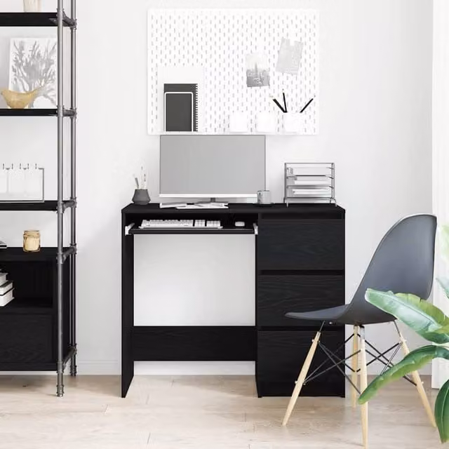 Berkfield Home Modern Black Oak Writing Desk, W/D/H: 90 x 45 x 76 cm