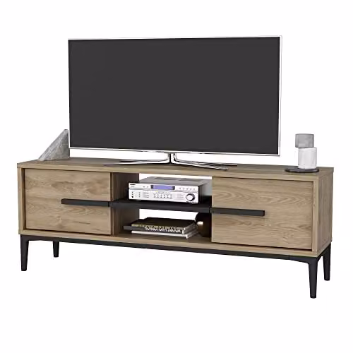 DECOROTIKA Eslem Modern TV Stand in Oak and Black, W: 120 cm
