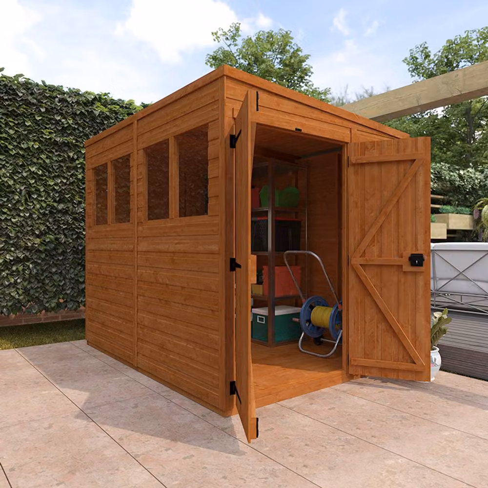 Buttercup Farm 8x6 Flex Pent Double Door 12mm Wood Garden Pent House in Burnt Orange, W: 175 cm, D: 238.8 cm, H: 203 cm – 2