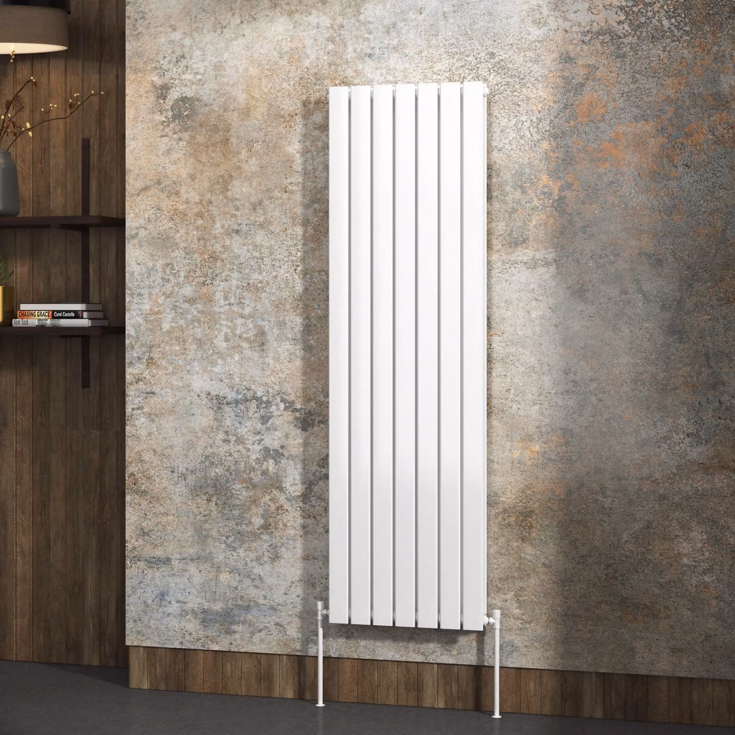 Aurexa White Vertical Designer Steel Radiator, H: 160 cm, W: 47.6 cm