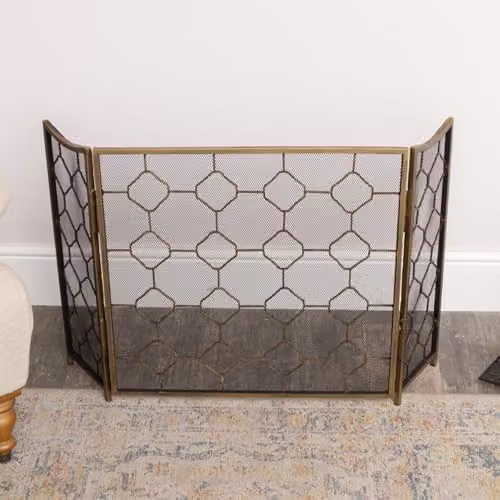Melody Maison Antique Gold Geometric Metal Fire Screen, H 106 cm x W 62.5 cm – 5