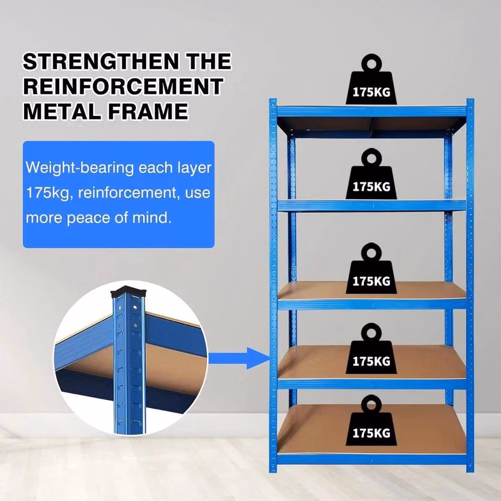 NESTLUNE 5 Tier Blue Boltless Screwless Metal Shelving, W/D/H: 1000 x 52 x 52 cm – 3