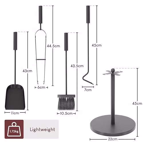 Fire Vida Warwick 5 Piece Black Iron Fireplace Companion Set with Stand – 6