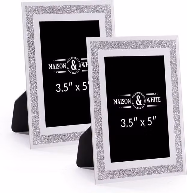 Maison & White Silver Rectangular Glass Tabletop Photo Frame, Set of 2
