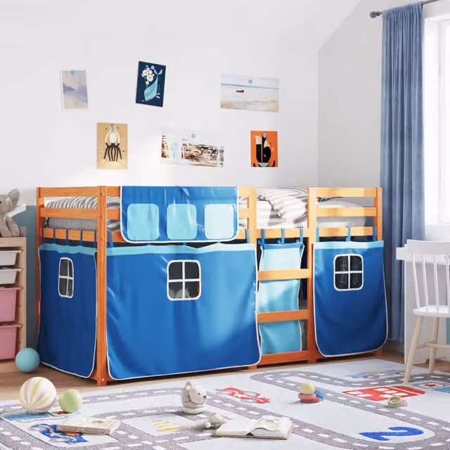 Berkfield Home Blue Rustic Solid Wood Pine House Frame Bunk Bed W/D/H: 90 x 200 cm