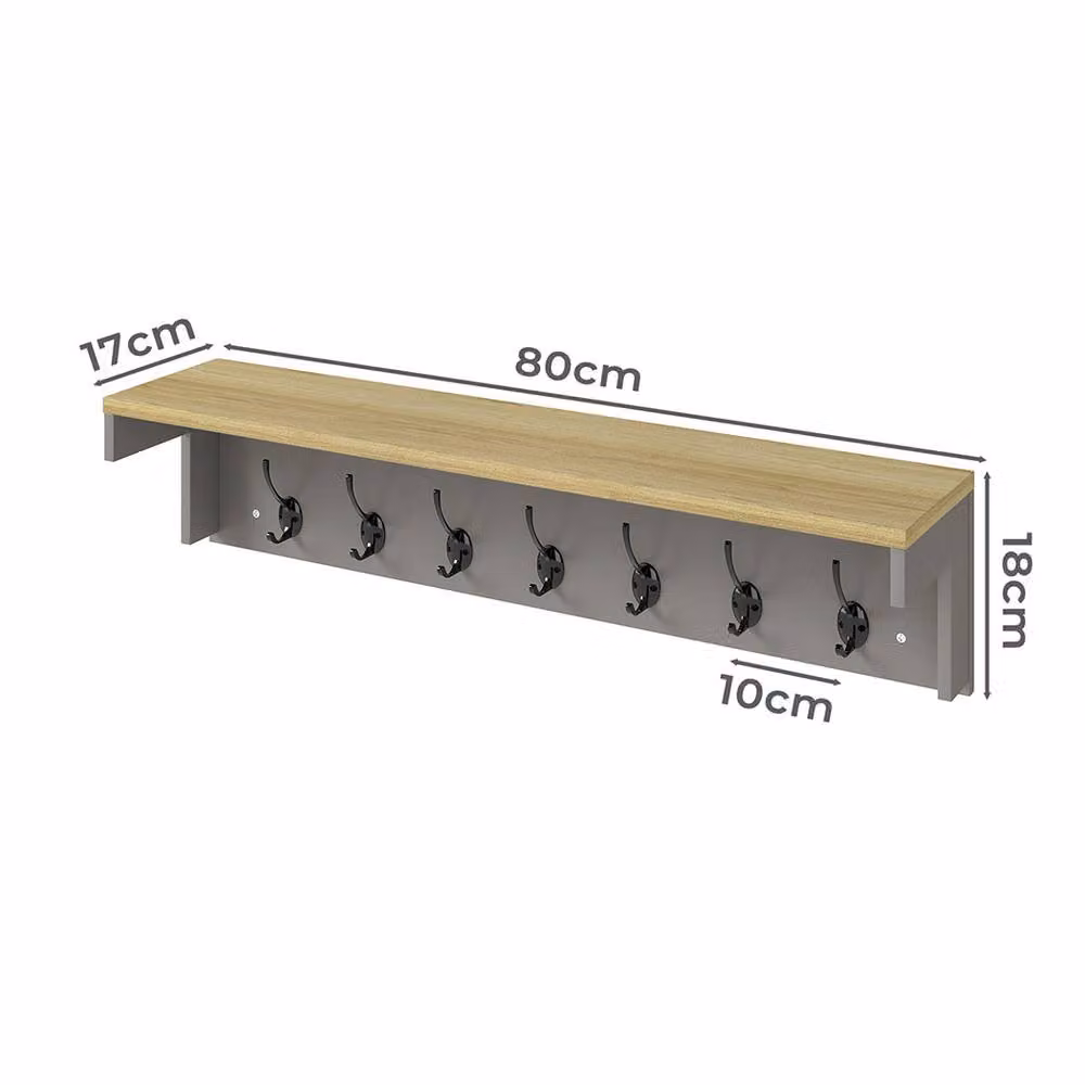 Levede Wall Mounted Coat Rack with Shelf and 7 Double Hooks in Grey – 3
