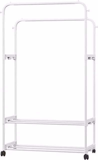 KORVIXA Metal Garment Clothes Rail with Wheels in White, W/D/H: 100 x 100 x 100 cm