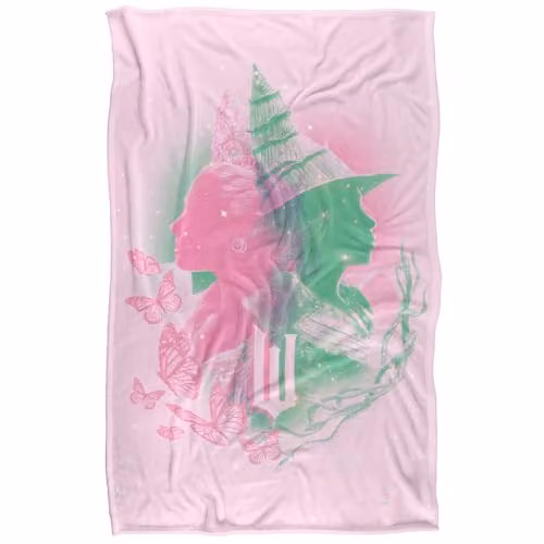 Trevco Wicked Pink and Green Glinda and Elphaba Portrait Fleece Blanket