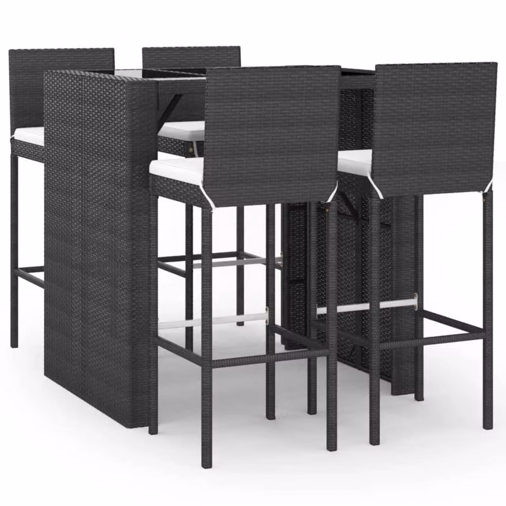 Berkfield Home 5 Piece Black Poly Rattan Garden Bar Set with Cushions – 2