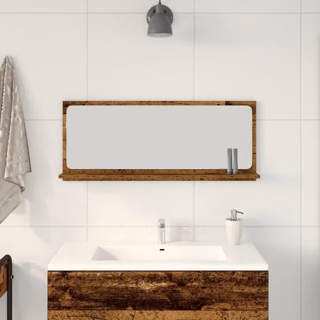 Berkfield Home Modern Rectangular Wall Bathroom Mirror in Brown, W/D/H: 90 x 10.5 x 37 cm – 1