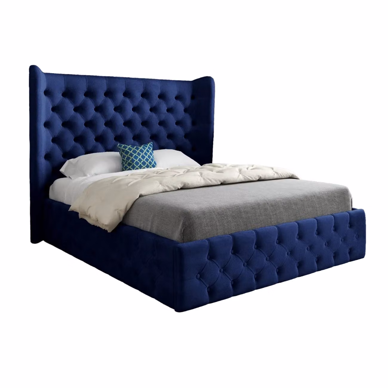 KDMD Florence Wide Winged Upholstered Soft Velvet Blue Bed Frame W/D/H: 120 x 200 x 137 cm – 5