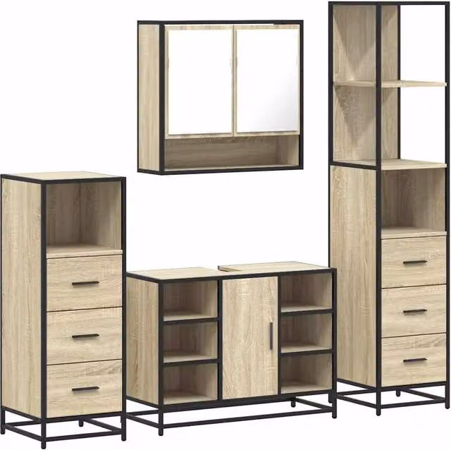 Berkfield Home 4-Piece Industrial Bathroom Furniture Set in Sonoma Oak and Brown
