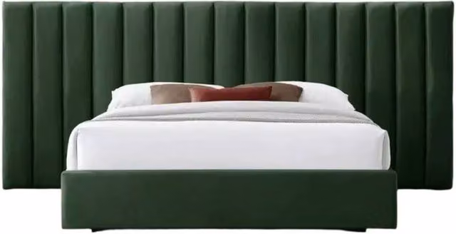 Stratus Interiors Raphael Extra Wide Upholstered Velvet Headboard Bed in Green, Single – 1