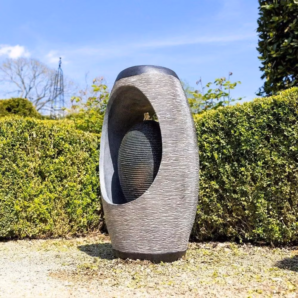 Primrose Nazare Oval Cascade Water Feature with Lights in Grey, Height: 75.5 cm – 2