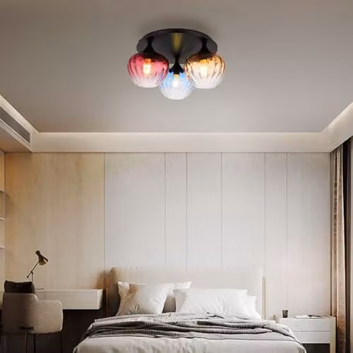 Globo Lighting Modern Sphere Ceiling Light with 3 Colourful Glass Shades in Black – 3