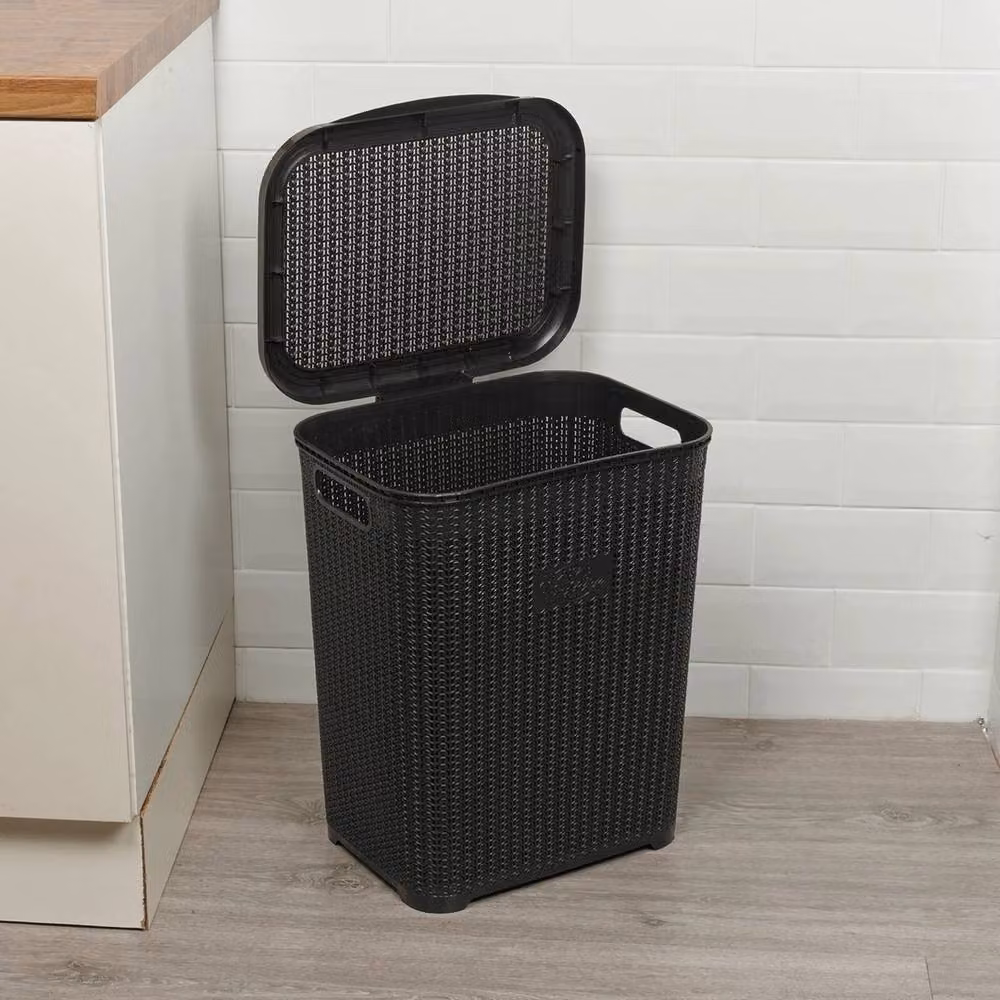 Havendro 45L Plastic Laundry Basket with Lid and Handles, Brown, H 47 cm x W 36 cm x D 33 cm – 2