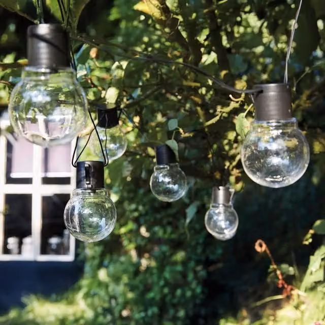 Luxform Menorca Solar LED String Lights with Black Glass Spheres and Dusk Sensor