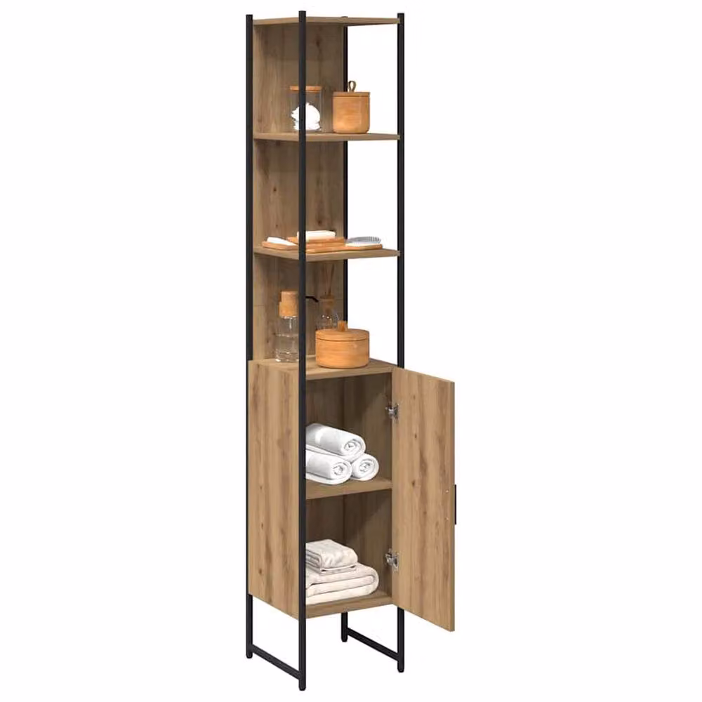 Berkfield Home Artisan Oak Bathroom Cabinet, Brown, W/D/H: 33 x 33 x 185.5 cm – 3