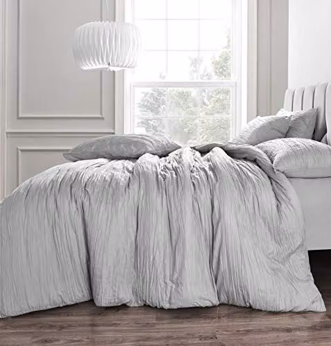 Velosso Seersucker Microfibre Duvet Cover and Pillowcase Bedding Set, Silver Grey, Single Bed (90 x 200 cm)