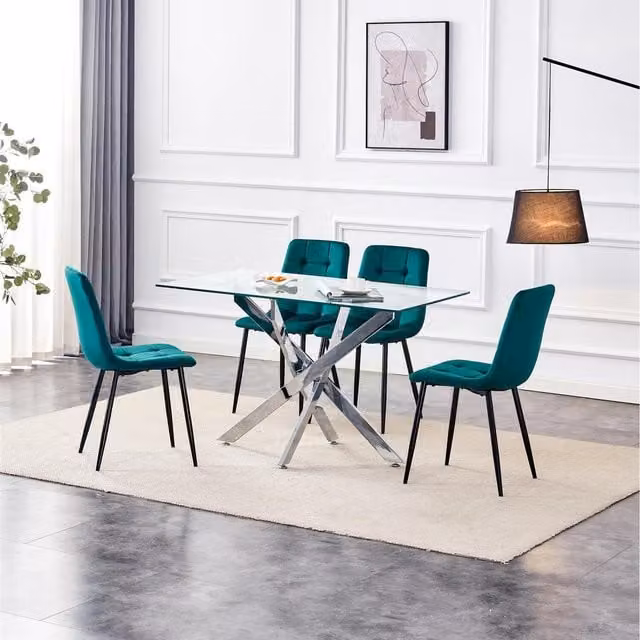 Kosy Koala Maya Modern Rectangular Glass Dining Set with Four Chairs in Green