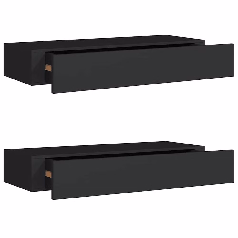 Berkfield Home Elegant Wall-mounted Drawer Shelves, 2 Piece Set, Black, W: 60 cm, D: 23.5 cm, H: 10 cm – 2