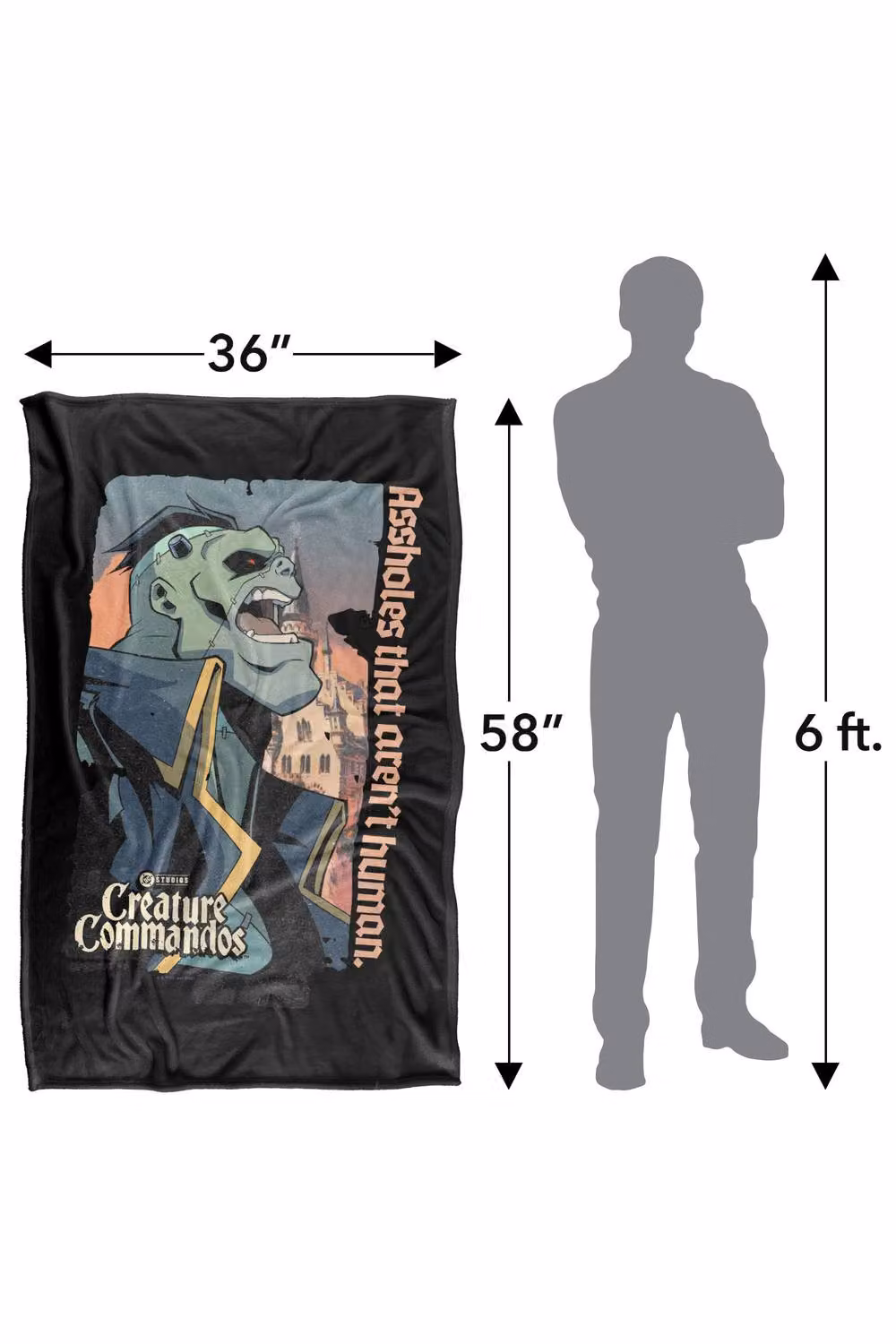 Warner Bros. Creature Commandos Eric Frankenstein Super Soft Silky Touch Fluffy Throw Blanket, Multicolour, Large – 3