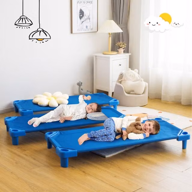Costway 6-Piece Stackable Daycare Cots for Children, Blue