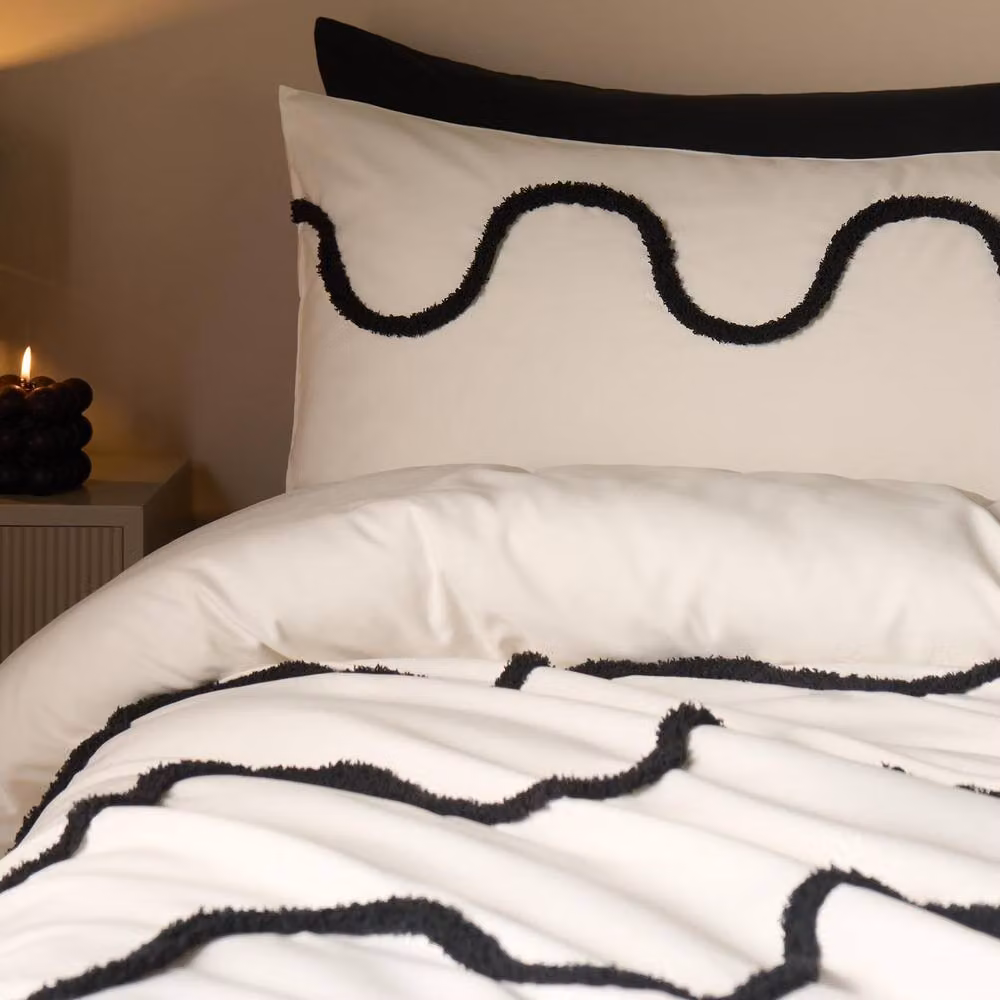 OHS Modern Tufted Wave Bedding Set with Duvet Cover and Pillowcase in White, W/D/H: 180 x 200 cm – 3