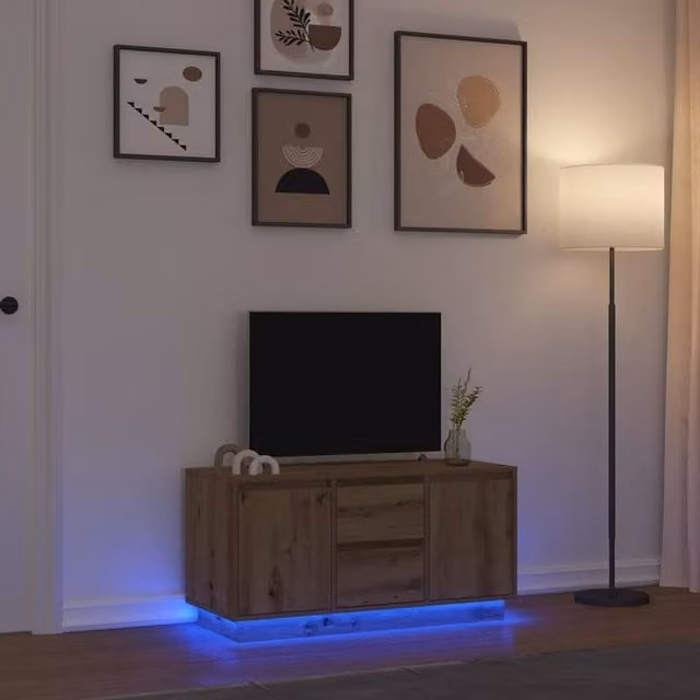 Berkfield Home Artisan Oak TV Cabinet with LED Lights in Brown, W/D/H: 100 x 41 x 50 cm – 1