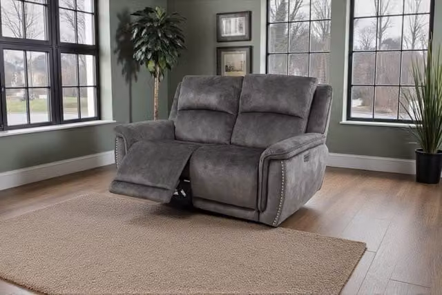 META Majestik 2 Seater Power Recliner Sofa in Dark Grey with USB Charging and Microfibre Upholstery – 1