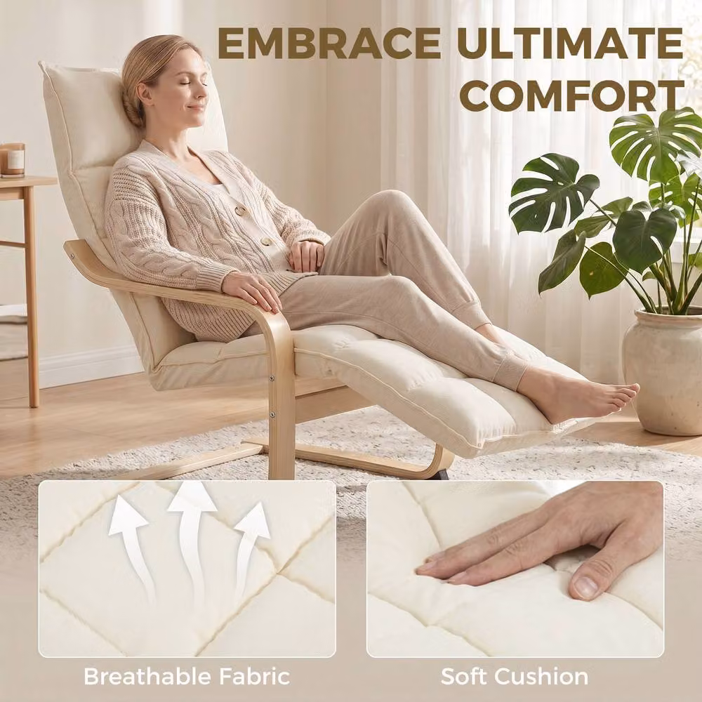 HOMCOM Modern Fabric Accent Chair with Armrests and Footrest in Beige or White – 2