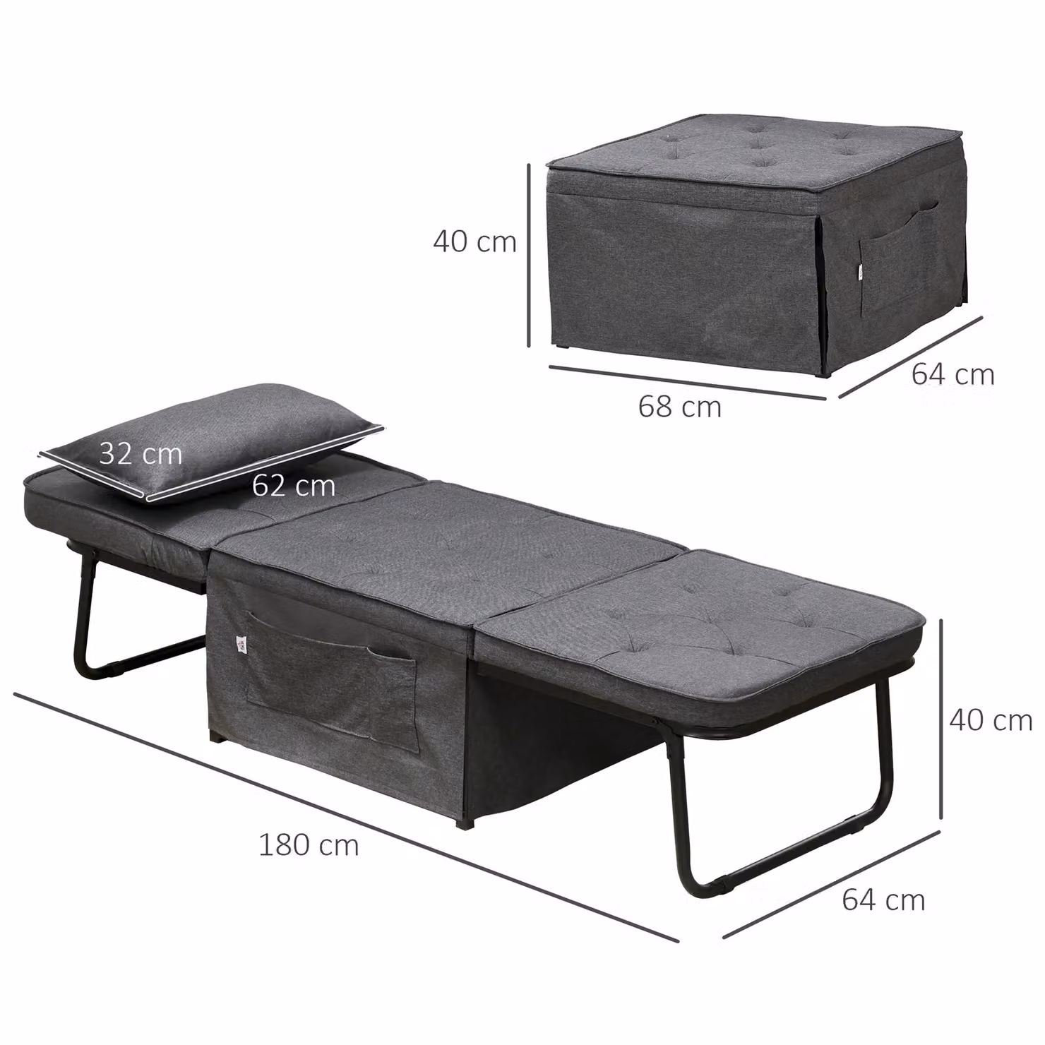 HOMCOM Folding Chair Bed with Adjustable Backrest and Ottoman in Light Grey – 3
