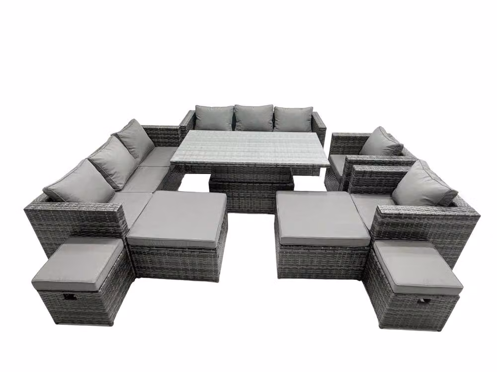 Fimous Rattan Dining Table and Sofa Set with 4 Stools in Dark Grey for 12 People – 2