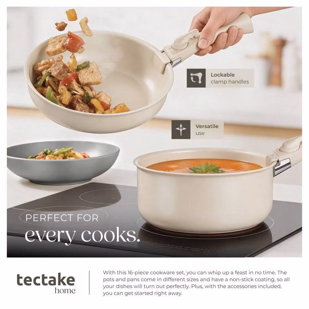 tectake Una/Genua Kitchen Starter Set in Multicolour Ceramic and Aluminium with Lids – 3
