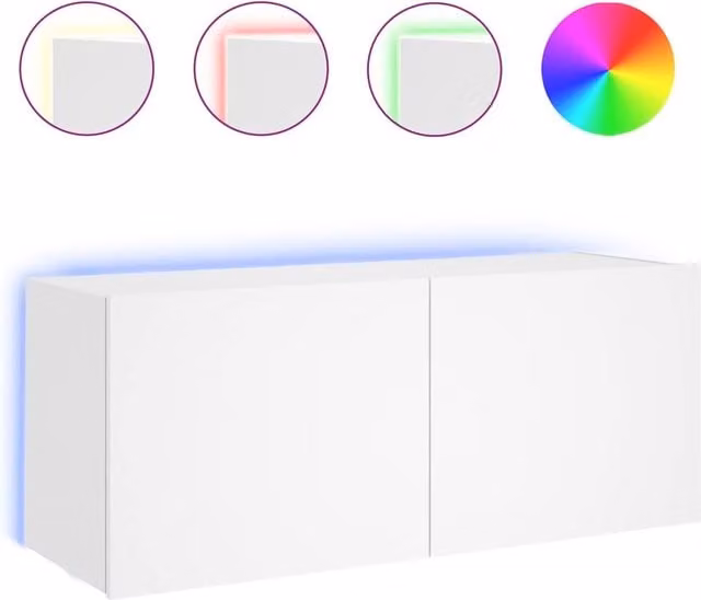 Berkfield Home Modern White Wall-Mounted TV Cabinet with Integrated LED Lighting, W: 100 cm, D: 35 cm, H: 41 cm
