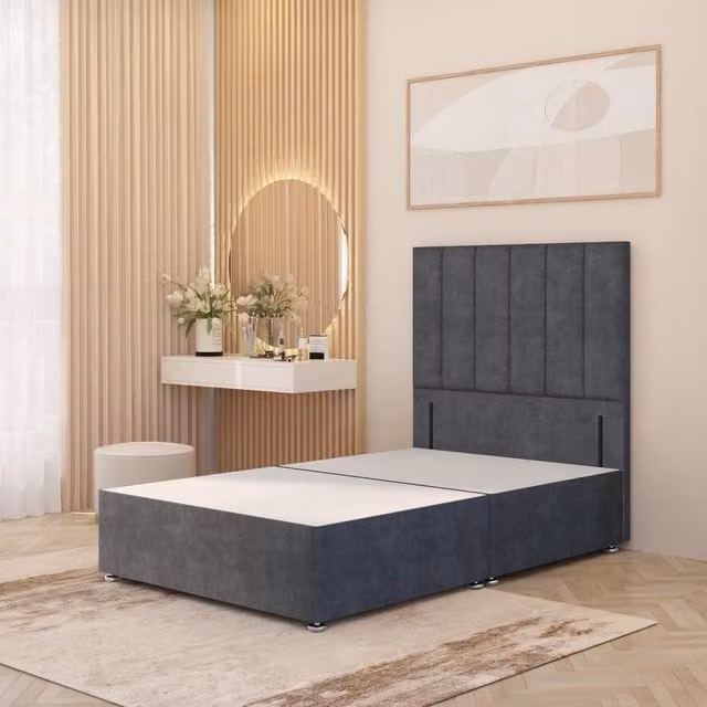 Somnior Beds Ltd Austin Velvet Divan Bed Base with Headboard and Drawers in Anthracite Grey, W/D/H: 90 x 190 x 77.5 cm