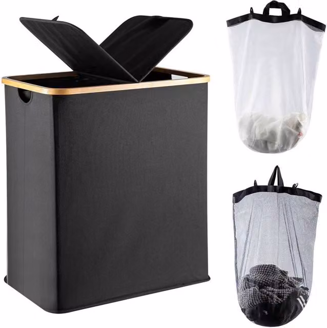 Kelvenix Extra Large Laundry Basket with Removable Bags in Black – 1
