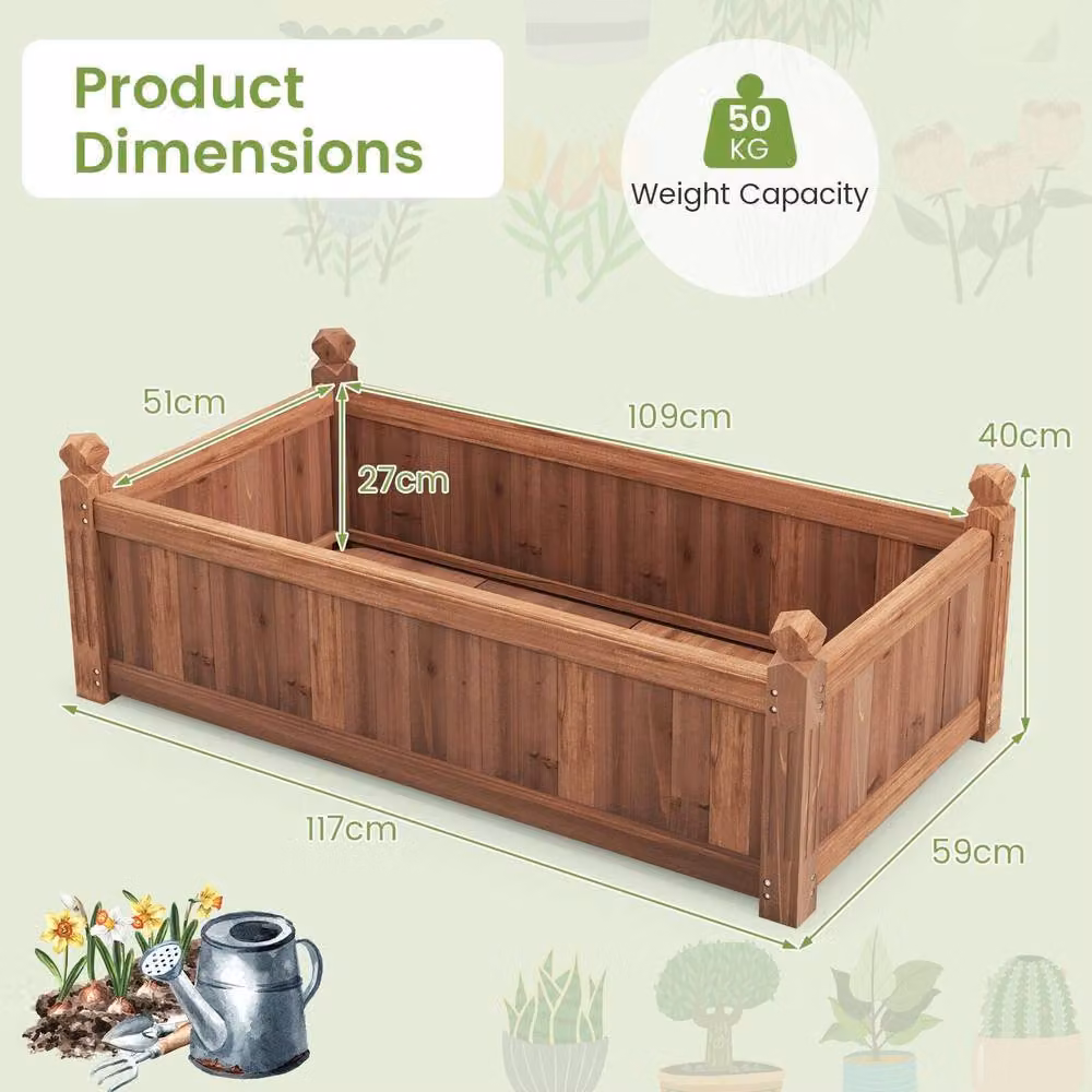 Costway Wooden Raised Garden Bed with 4 Drainage Holes, Brown, W/D/H: 117 x 59 x 59 cm – 2