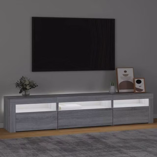 Berkfield Home Modern TV Cabinet with LED Lights in Grey Sonoma, W: 195 cm, D: 35 cm, H: 40 cm