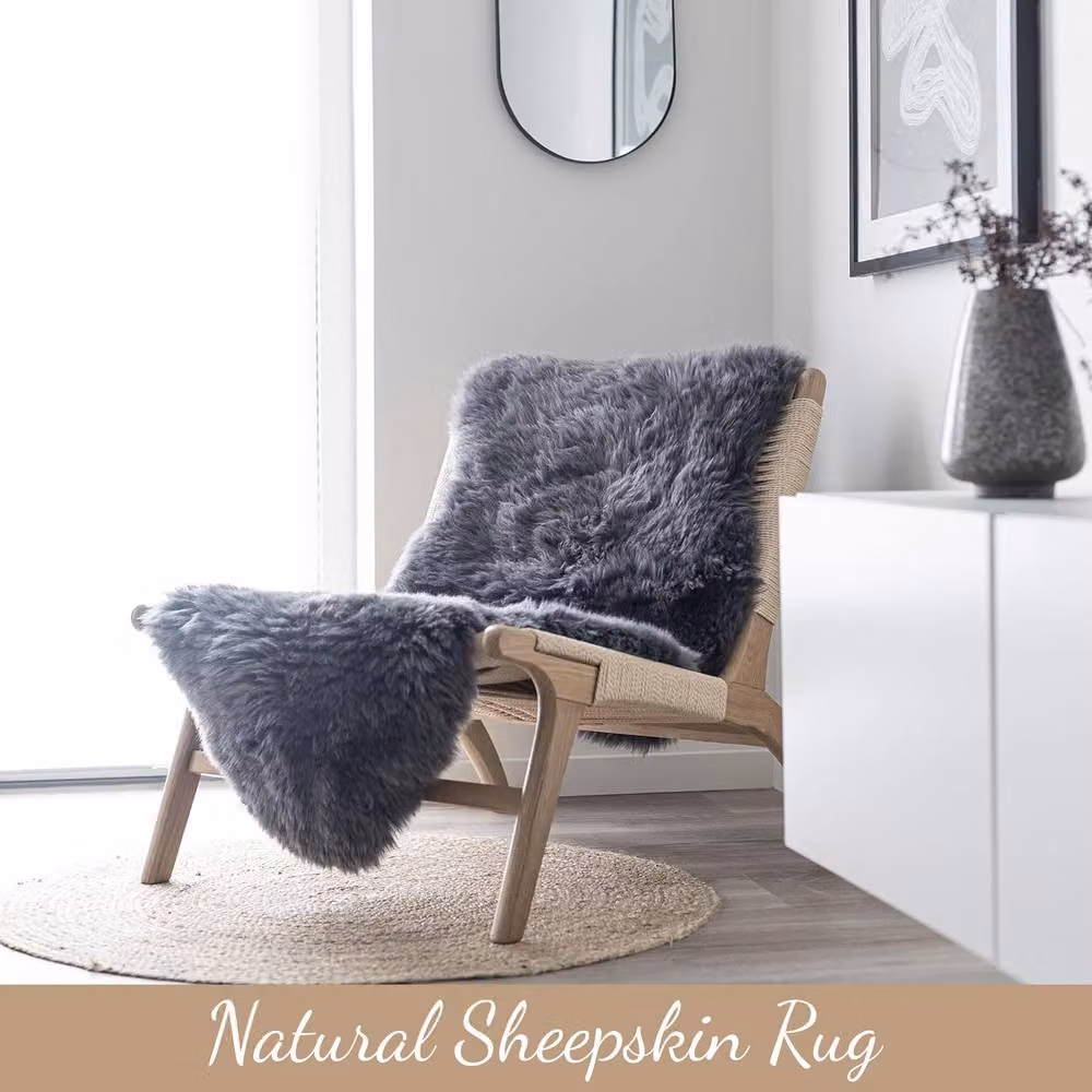 Infinity Leather Large Natural Wool and Real Sheepskin Rug in Dark Grey, W: 180 cm, D: 60 cm – 3