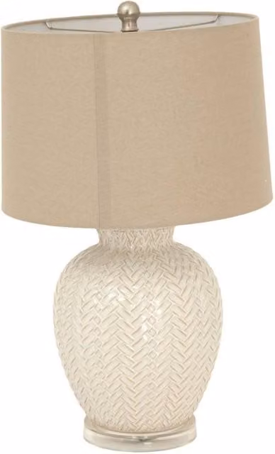 KDMD Modern Ceramic Table Lamp with Beige Fabric Shade