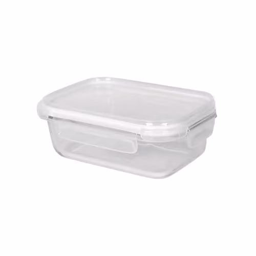 Harbour Housewares 640ml Glass Food Storage Container with Airtight Clip Lid, Transparent and White, Leakproof and Microwave Safe – 1