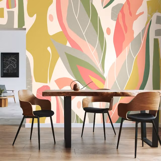 Origin Murals Abstract Organic Leaf Shapes Wall Mural in Orange and Multicolour
