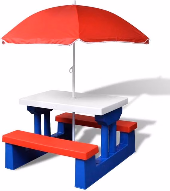 Berkfield Home Kids' Picnic Table with Benches and Parasol in Multicolour
