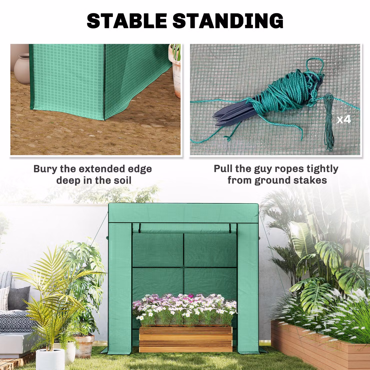 Outsunny Lean-to Walk-In Greenhouse with Plastic Cover and Windows in Green – 3